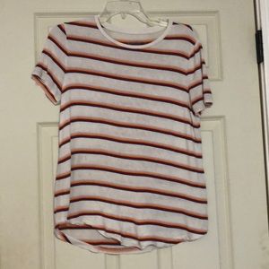 white, red, light pink, yellow and navy blue shirt